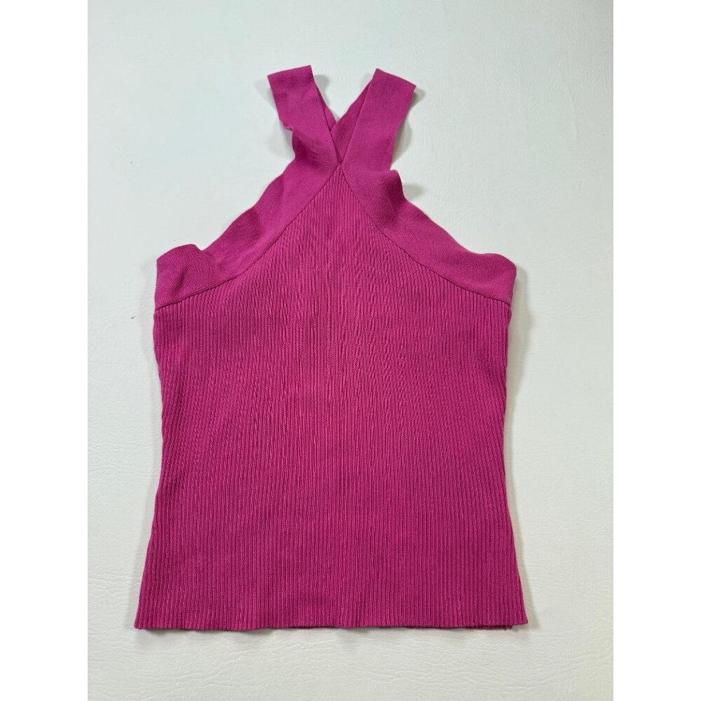 Pants Store Pink Ribbed Knit Crossover Tank Top Small sleeveless (bin S202)
